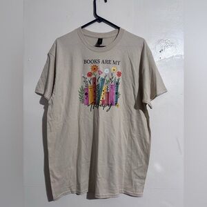 Handmade “books are my therapy” graphic design tshirt‎ unisex size large custom